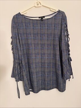ALYX Blue Plaid Lace-Up Sleeve Long Sleeve Tee